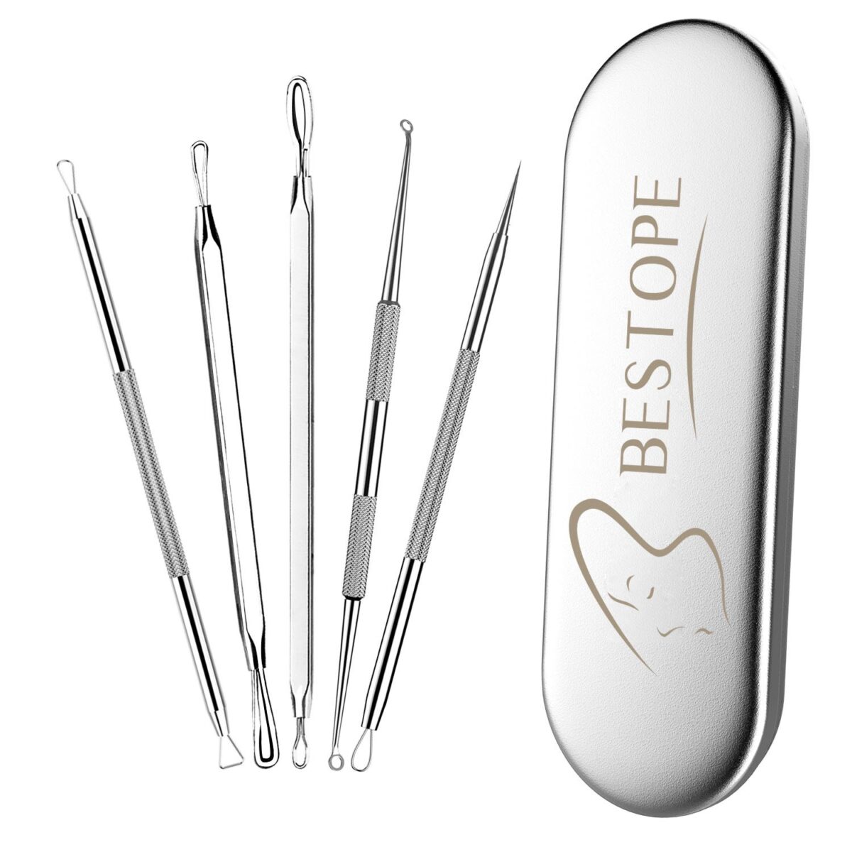 BESTOPE Blackhead Remover Pimple Popper Tool Kit Acne Comedone Zit Blackhead Extractor Tool for Nose Face, Stainless Steel with Metal Case