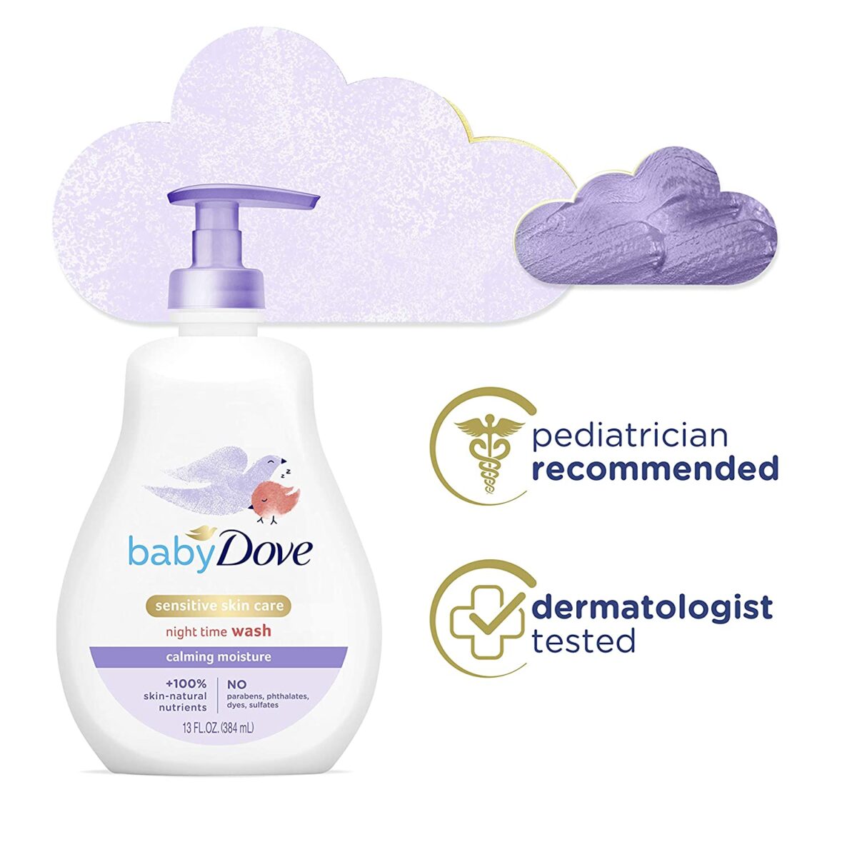 Baby Dove Sensitive Skin Care Baby Wash For a Calming Baby Bath Wash Calming Moisture Hypoallergenic and Tear-Free, Washes Away Bacteria 13 oz