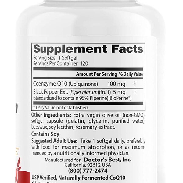 Doctor's Best High Absorption CoQ10 with BioPerine, 100 mg 120 Softgels