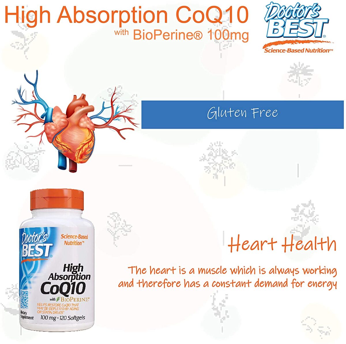 Doctor's Best High Absorption CoQ10 with BioPerine, 100 mg 120 Softgels