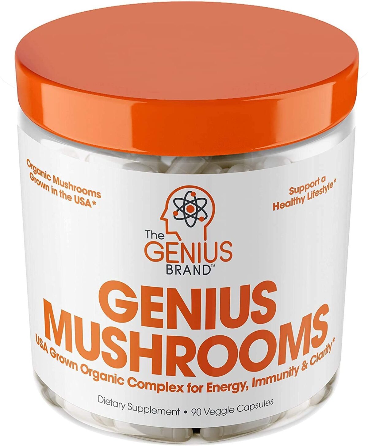 Genius Mushroom Lions Mane, Immune System Booster & Nootropic Brain Supplement, 90 Veggie Capsules