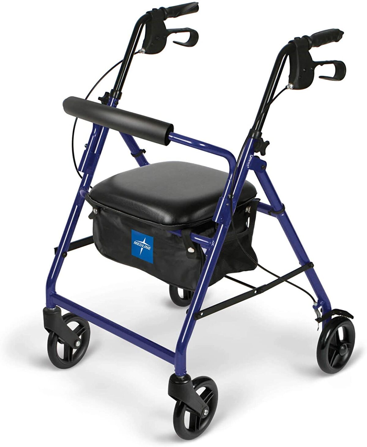 Medline Aluminum Rollator Walker with Seat, Folding Mobility Rolling Walker 6 inch Wheels, Blue Color