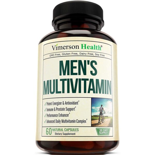 Men's Daily Multimineral Multivitamin Supplement. Vitamins A C E D B1 B2 B3 B5 B6 B12, Magnesium, Biotin, Spirulina, Zinc, Immune Health 60 Capsules