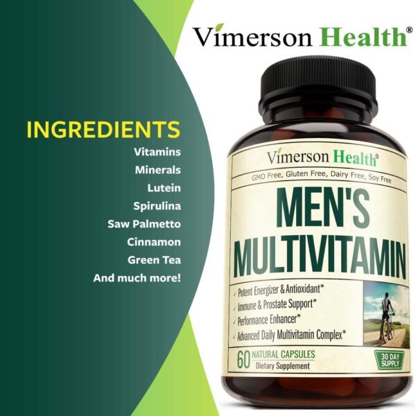 Men's Daily Multimineral Multivitamin Supplement. Vitamins A C E D B1 B2 B3 B5 B6 B12, Magnesium, Biotin, Spirulina, Zinc, Immune Health 60 Capsules