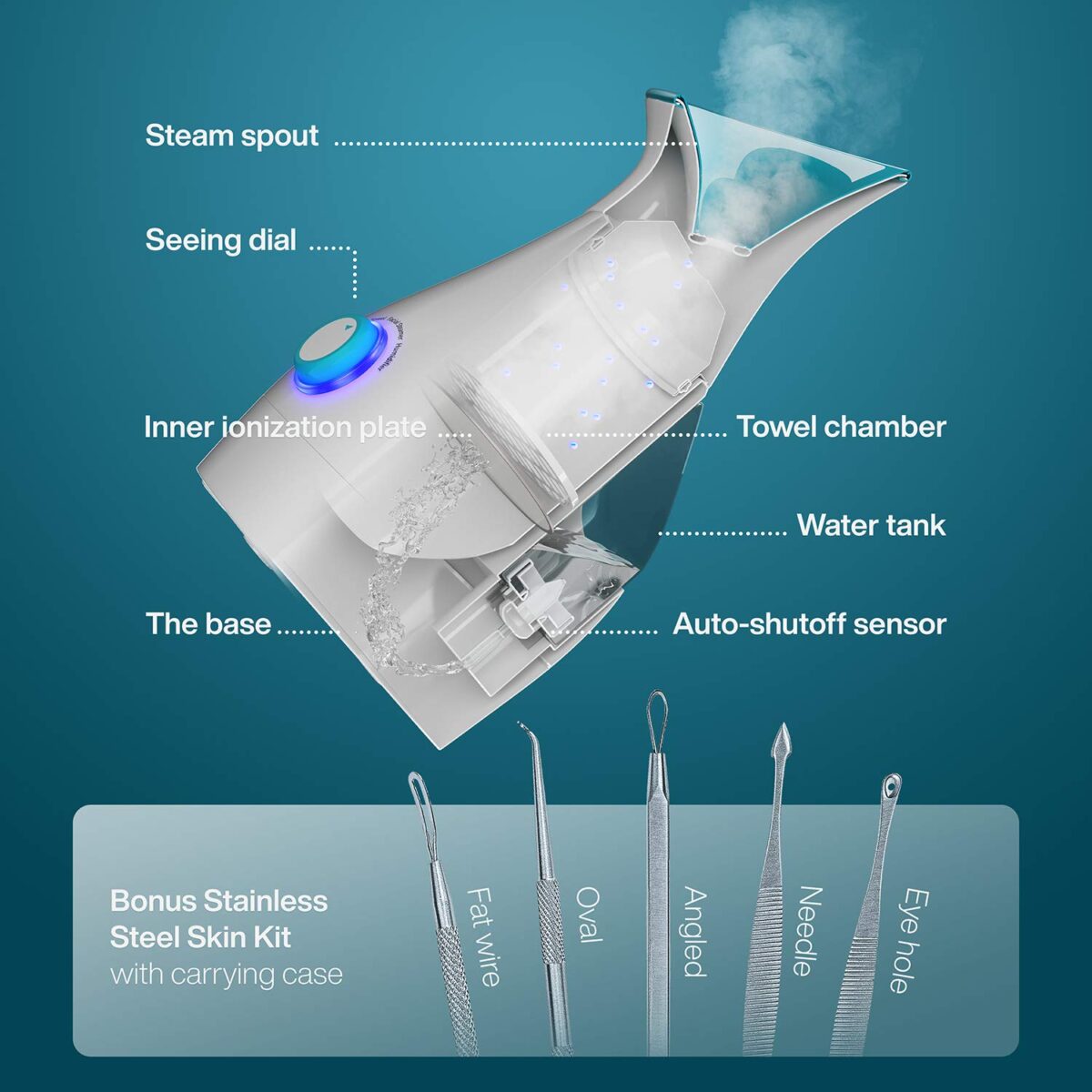 NanoSteamer Large 3-in-1 Nano Ionic Facial Steamer with Precise Temp Control 30 Min Steam Time, Humidifier, Unclogs Pores, Blackheads, Spa Quality