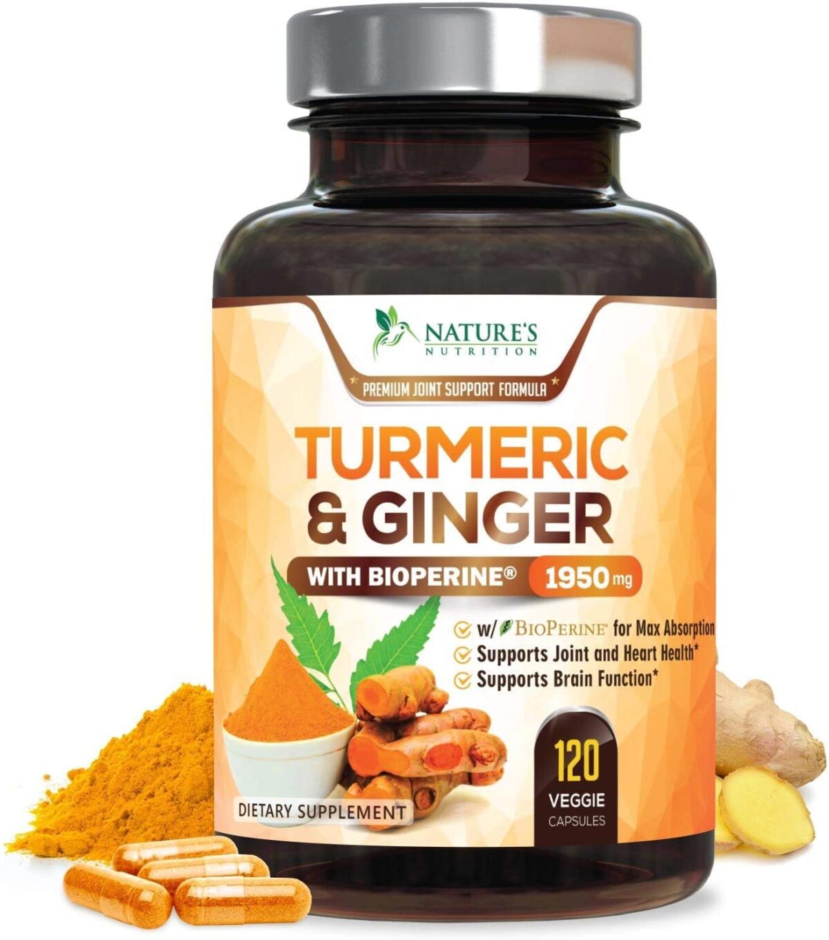 Natures Nutrition Turmeric Curcumin with BioPerine & Ginger 95% Curcuminoids 1950mg 120 Capsules