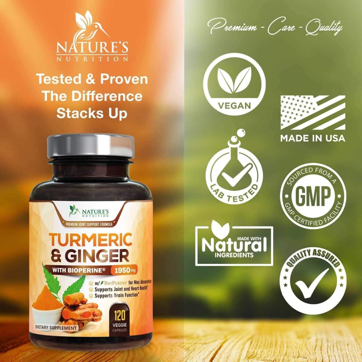 Natures Nutrition Turmeric Curcumin with BioPerine & Ginger 95% Curcuminoids 1950mg 120 Capsules