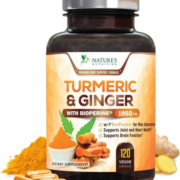 Natures Nutrition Turmeric Curcumin with BioPerine & Ginger 95% Curcuminoids 1950mg 120 Capsules