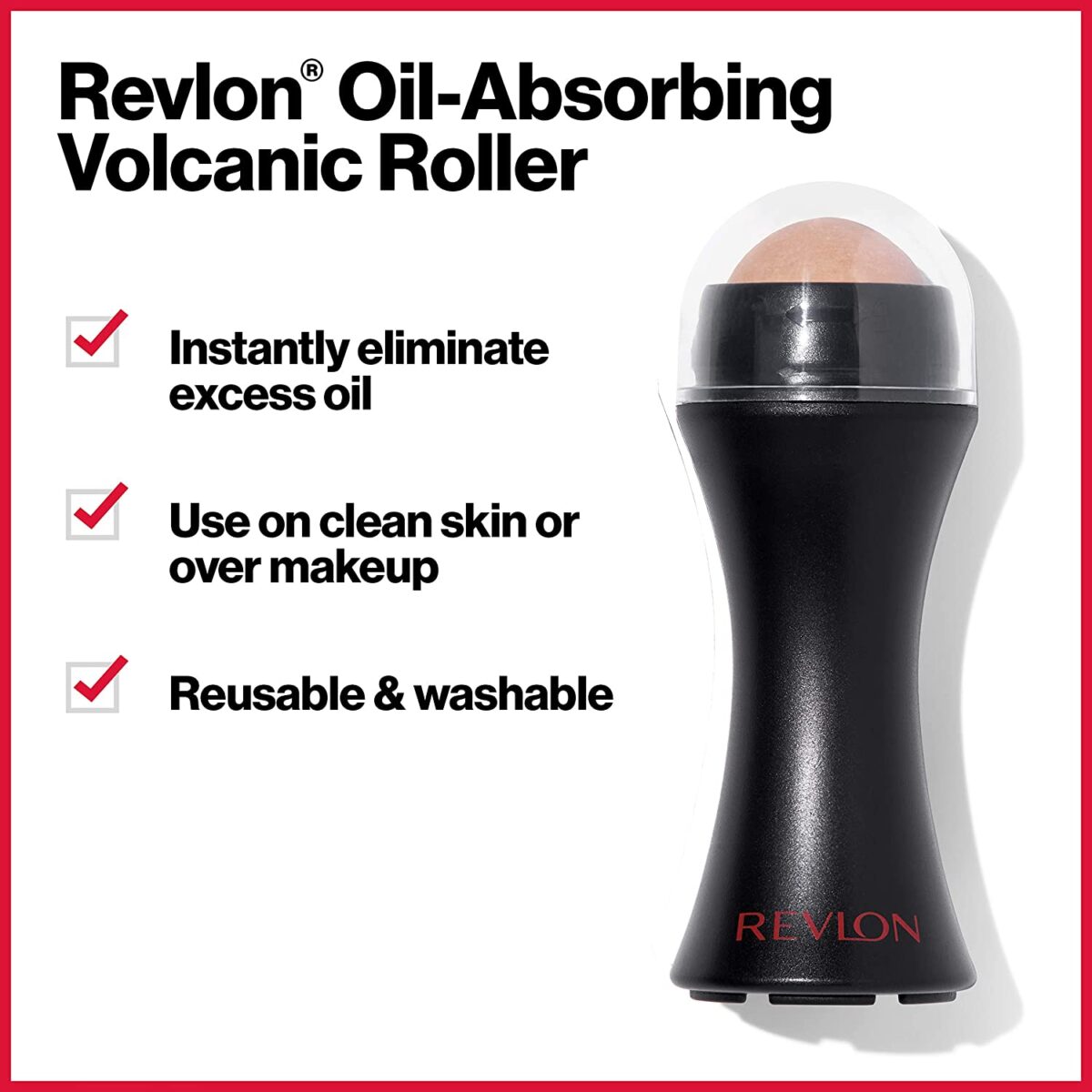 REVLON Oil-Absorbing Volcanic Face Roller, Reusable Facial Skincare Tool for At-Home or On-the-Go Mini Massage