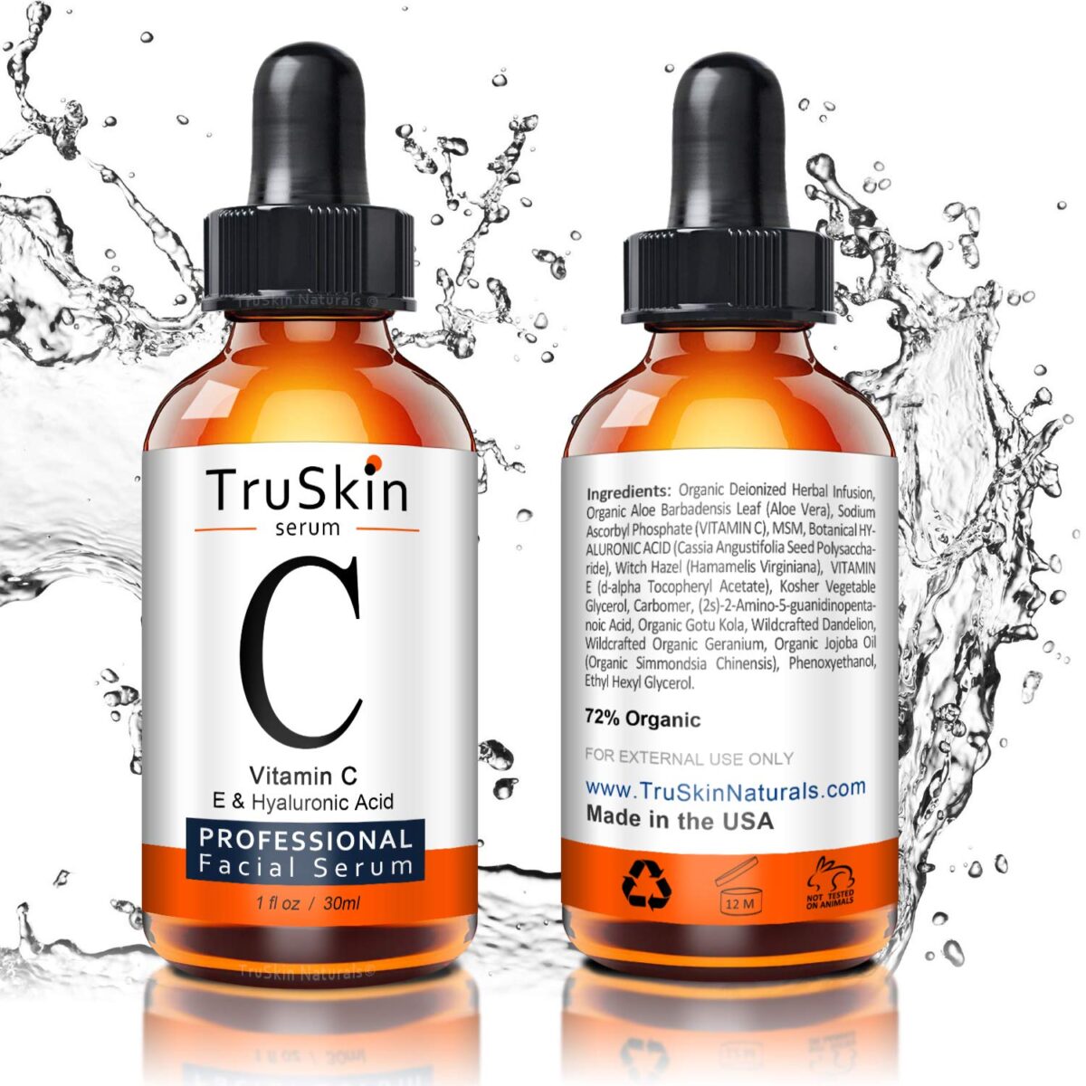 TruSkin Vitamin C Serum for Face with Hyaluronic Acid, Vitamin E, Witch Hazel, 1 fl oz