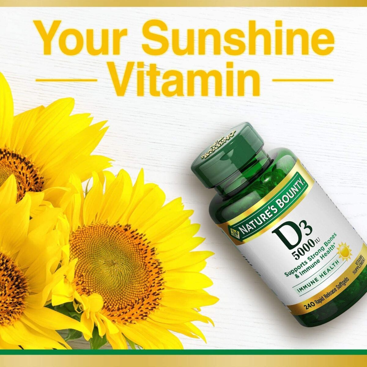 Vitamin D3 by Nature’s Bounty for Immune Support, Promotes Healthy Bones, 125 mcg (5000iu), 240 Softgels