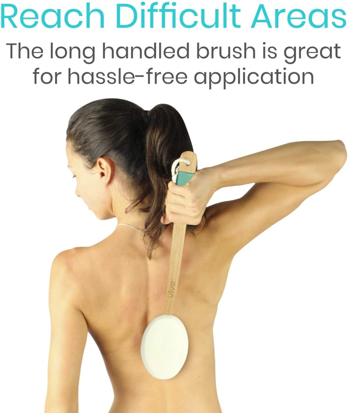 Vive Lotion Applicator for Your Back (4 Pads), Long Reach Handle with Sponge for Easy Self Application of Shower Bath Body Wash Brush, Skin Cream, Suntan, Tanning